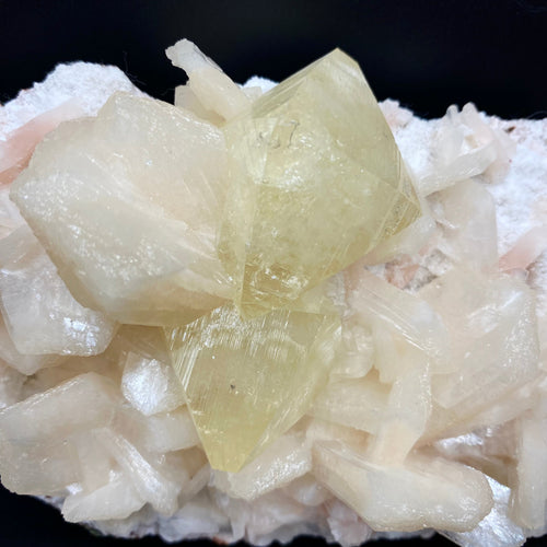 Rare Fluorescent Powellite Crystal with Heulandite & Stilbite | Free-Standing Terminated Twin Specimen from India DK94