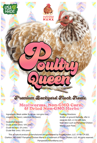 Poultry Queen Mealworm, Non-GMO Corn, Non-GMO Flax, & Herb Treat For Pet Chickens