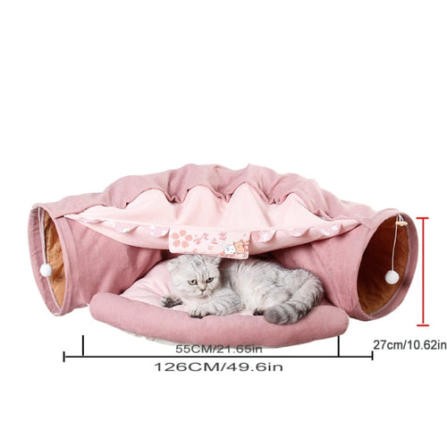 Collapsible Removable Cat Tunnel Tube With Cat Bed Set