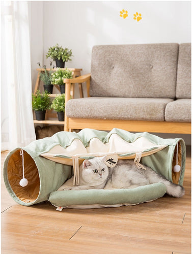 Collapsible Removable Cat Tunnel Tube With Cat Bed Set