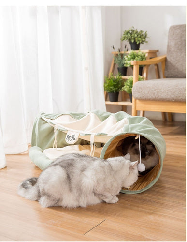 Collapsible Removable Cat Tunnel Tube With Cat Bed Set