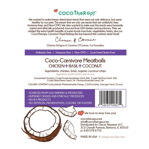 CocoTherapy Coco-Carnivore Meatballs – Chicken + Basil + Coconut Dog Treats