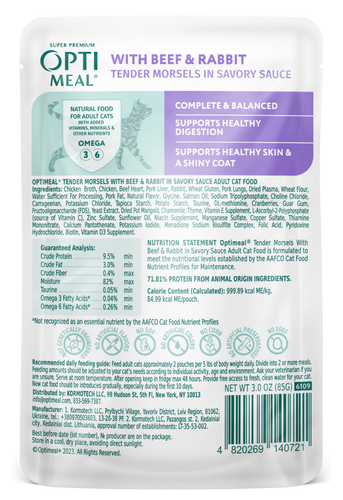 Optimeal® Tender Morsels With Beef & Rabbit In Savory Sauce For Adult Cats