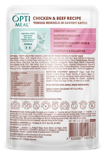 Optimeal Chicken & Beef Tender Morsels In Savory Sauce for Puppies