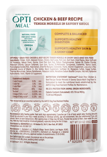 Optimeal Chicken & Beef Tender Morsels In Savory Sauce for Adult Dogs