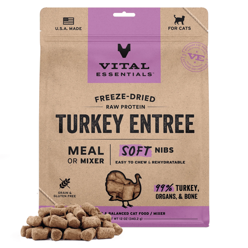 Vital Essentials Freeze-Dried Raw Protein Turkey Soft Nibs Meal or Mixer Cat Food