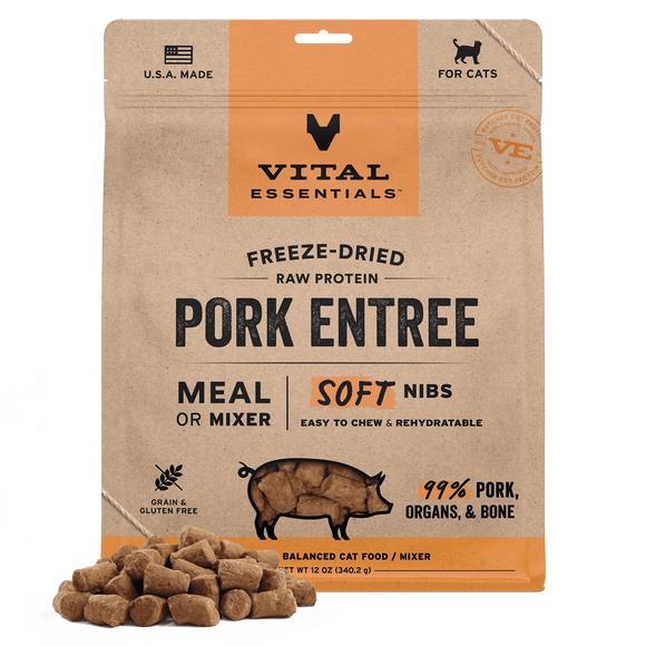 Vital Essentials Freeze-Dried Raw Protein Pork Soft Nibs Meal or Mixer Cat Food