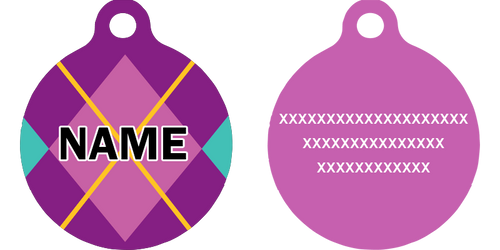 Purple Argyle Plaid HD Dog ID Tag