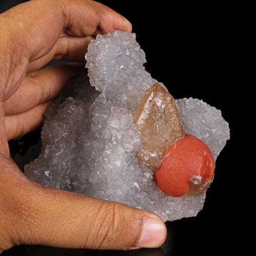 Rare Red Botryoidal Fluorite with Dog Tooth UV Calcite, Natural Mineral Specimen # B 6844