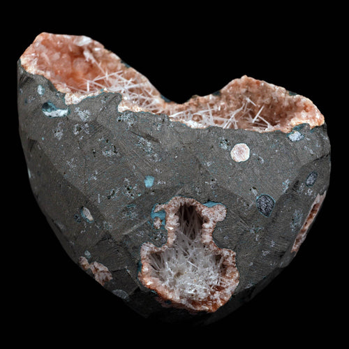 Scolecite Accular Sprays Inside Heulandite Geode Natural Mineral Specimen  # B 4901