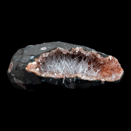 Scolecite Accular Sprays Inside Heulandite Geode Natural Mineral Specimen  # B 4901