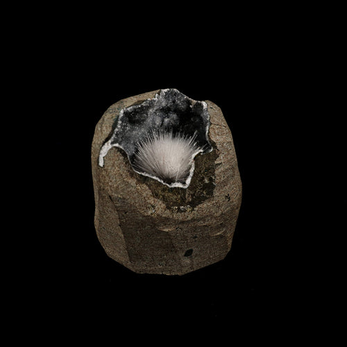 Scolecite Inside MM Quartz Geode Natural Mineral Specimen # B 6166