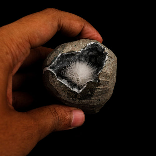 Scolecite Inside MM Quartz Geode Natural Mineral Specimen # B 6166