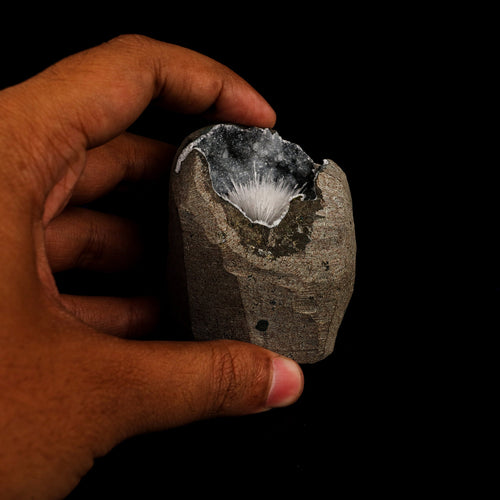 Scolecite Inside MM Quartz Geode Natural Mineral Specimen # B 6166