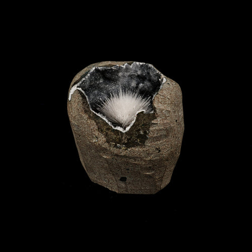 Scolecite Inside MM Quartz Geode Natural Mineral Specimen # B 6166
