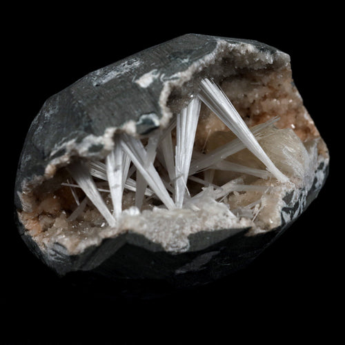 Scolecite Intergrown Sprays Inside Heulandite Geode Natural Mineral Specimen  # B 4791