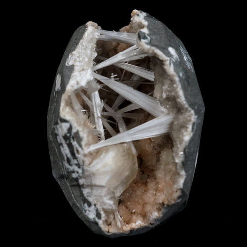 Scolecite Intergrown Sprays Inside Heulandite Geode Natural Mineral Specimen  # B 4791