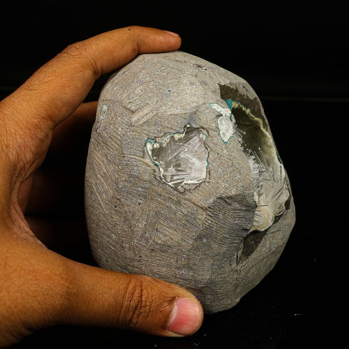 Scolecite Spray Inside Chalcedony Geode free standing Natural Mineral Specimen # B 6775