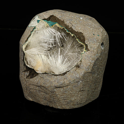 Scolecite Spray Inside Chalcedony Geode free standing Natural Mineral Specimen # B 6775