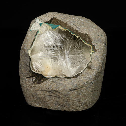 Scolecite Spray Inside Chalcedony Geode free standing Natural Mineral Specimen # B 6775