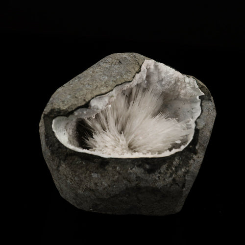 Scolecite Spray Inside Chalcedony Geode Natural Mineral Specimen # B 5636