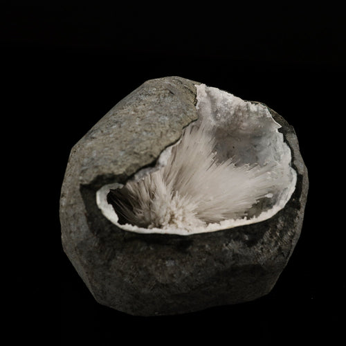 Scolecite Spray Inside Chalcedony Geode Natural Mineral Specimen # B 5636