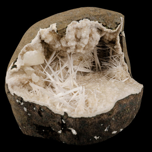 Scolecite Spray Inside Chalcedony Geode Natural Mineral Specimen # B 6142