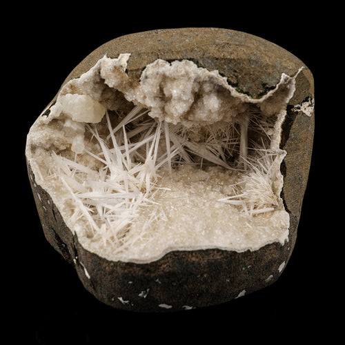 Scolecite Spray Inside Chalcedony Geode Natural Mineral Specimen # B 6142