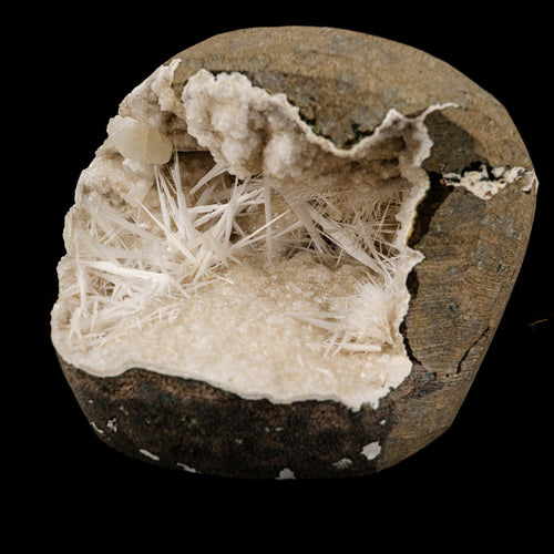 Scolecite Spray Inside Chalcedony Geode Natural Mineral Specimen # B 6142