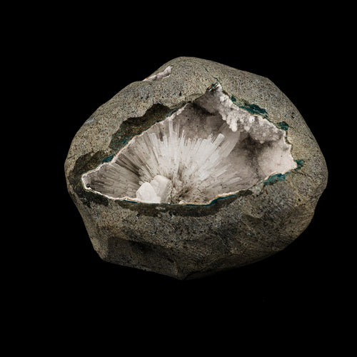 Scolecite Spray Inside Chalcedony Geode Natural Mineral Specimen # B 6165