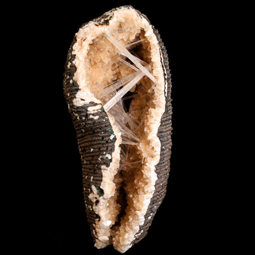 Scolecite Spray Inside Heulandite Geode Free Standing Natural Mineral Specimen # B 6499