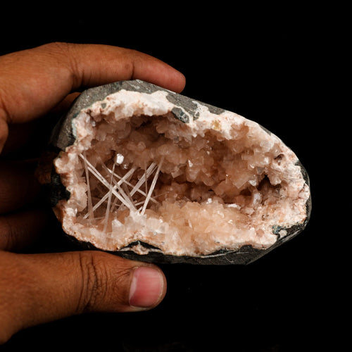 Scolecite Spray Inside Heulandite Geode Natural Mineral Specimen # B 6502