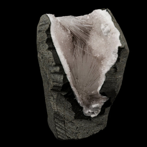 Scolecite Spray Inside MM Quartz Geode Natural Mineral Specimen # B 5655