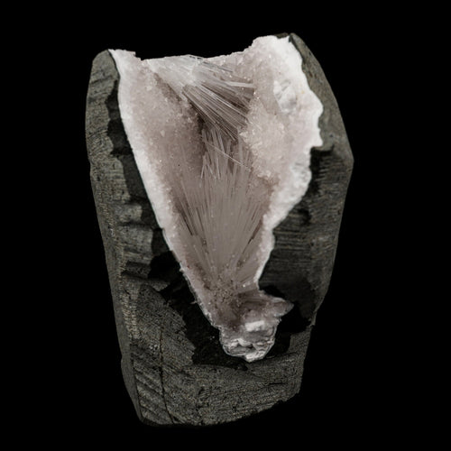 Scolecite Spray Inside MM Quartz Geode Natural Mineral Specimen # B 5655