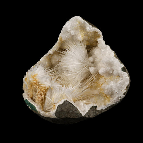 Scolecite Spray Inside MM Quartz Geode Natural Mineral Specimen # B 6075