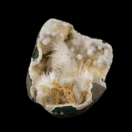 Scolecite Spray Inside MM Quartz Geode Natural Mineral Specimen # B 6075