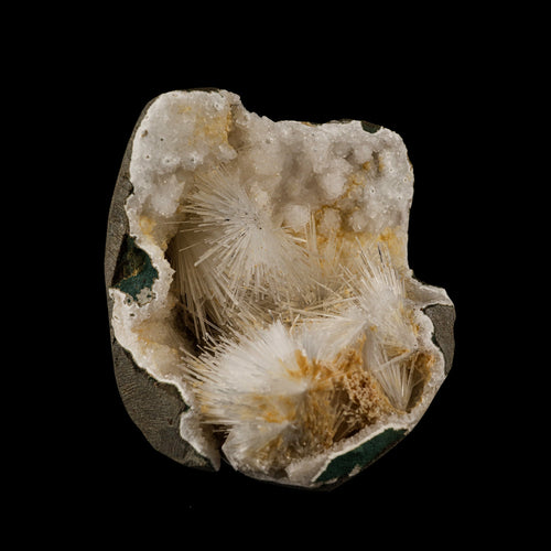 Scolecite Spray Inside MM Quartz Geode Natural Mineral Specimen # B 6075
