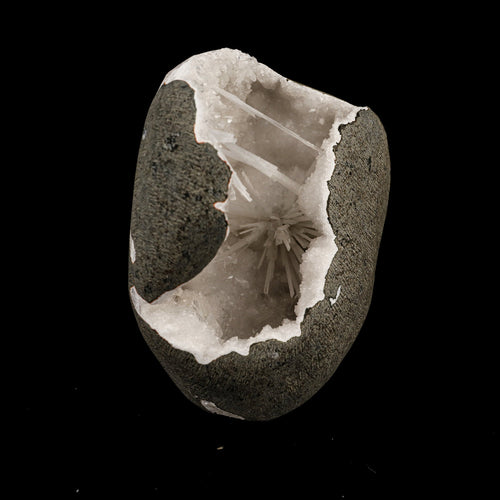 Scolecite Spray Inside MM Quartz Geode Natural Mineral Specimen # B 6311