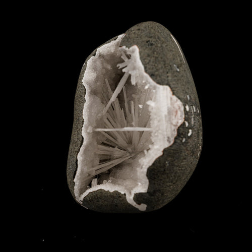 Scolecite Spray Inside MM Quartz Geode Natural Mineral Specimen # B 6311