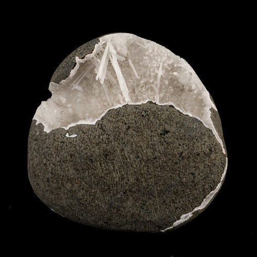 Scolecite Spray Inside MM Quartz Geode Natural Mineral Specimen # B 6311