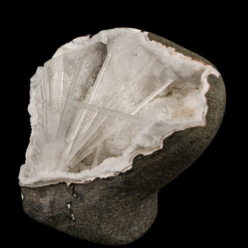 Scolecite Spray Inside MM Quartz Geode Natural Mineral Specimen # B 6315