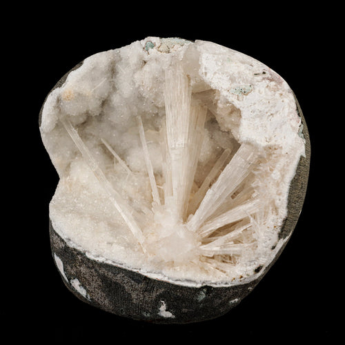 Scolecite Spray Inside MM Quartz Geode Natural Mineral Specimen # B 6324