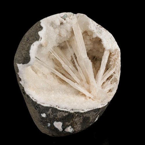 Scolecite Spray Inside MM Quartz Geode Natural Mineral Specimen # B 6324