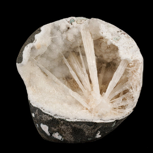 Scolecite Spray Inside MM Quartz Geode Natural Mineral Specimen # B 6324