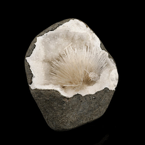 Scolecite Spray Inside MM Quartz Geode Natural Mineral Specimen # B 6330