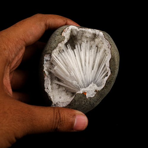Scolecite Spray Inside MM Quartz Geode Natural Mineral Specimen # B 6335