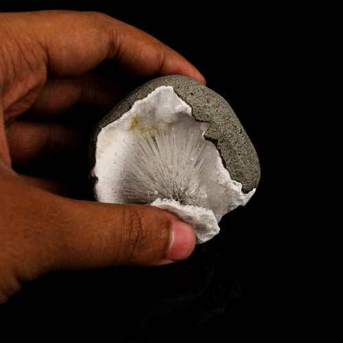Scolecite Spray Inside MM Quartz Geode Natural Mineral Specimen # B 6345