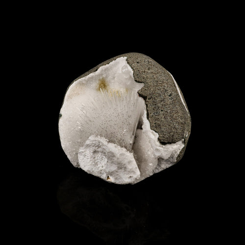 Scolecite Spray Inside MM Quartz Geode Natural Mineral Specimen # B 6345