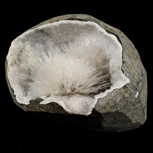 Scolecite Spray Inside MM Quartz Geode Natural Mineral Specimen # B 6565
