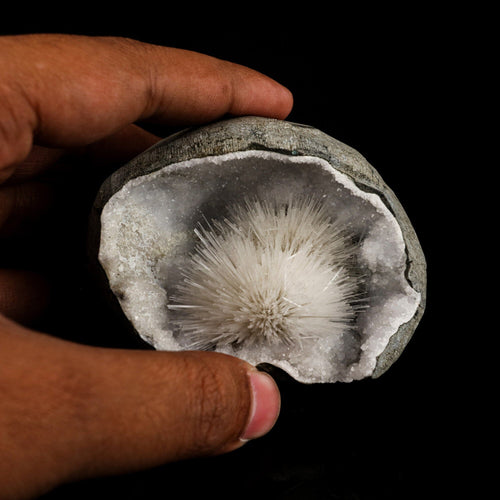 Scolecite Spray Inside MM Quartz Geode Natural Mineral Specimen # B 6565